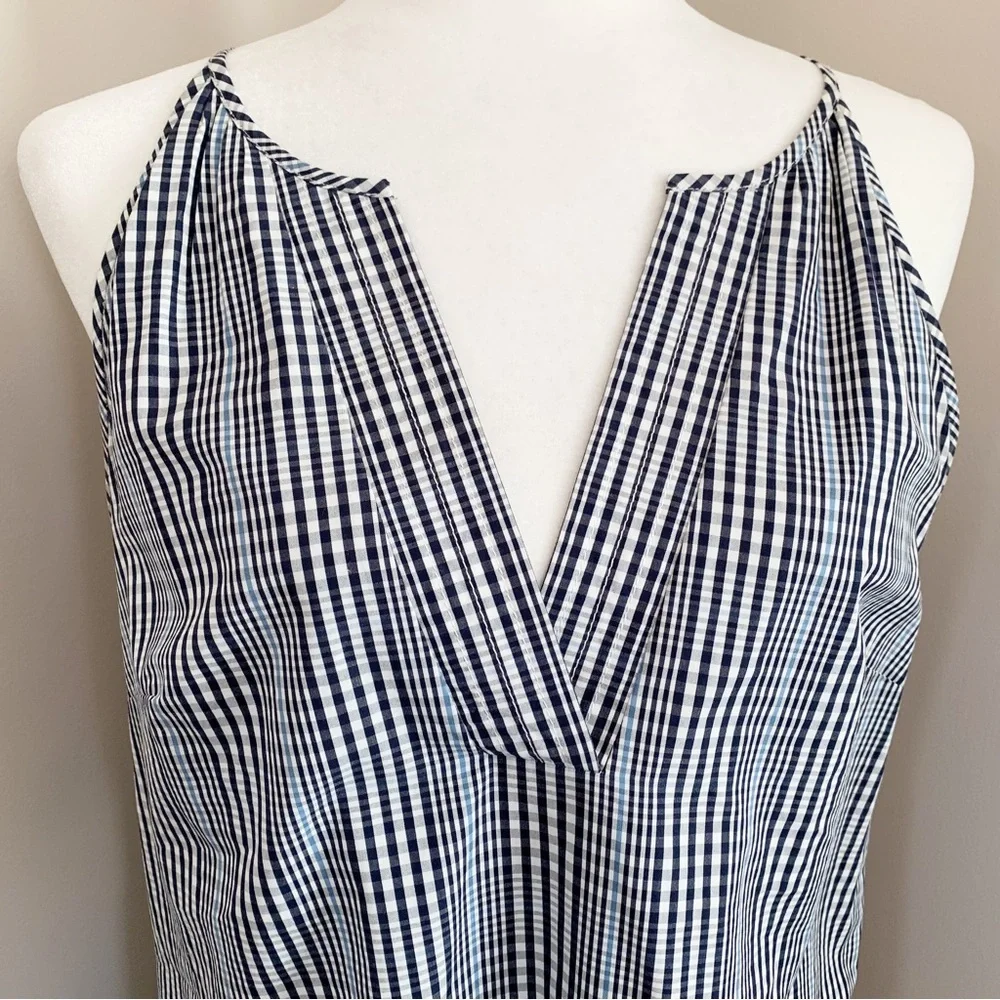 SOLD! J CREW 6 Navy Blue Plaid Flutter Hem Flounce Halter V Neck Shift Dress - Picture 4 of 15